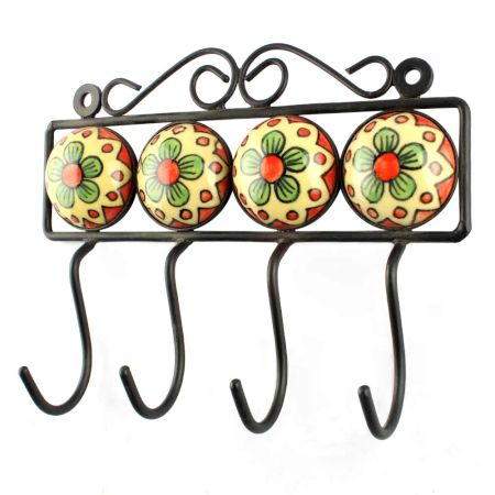 Mustard With Green Flower Ceramic Tiles Hook